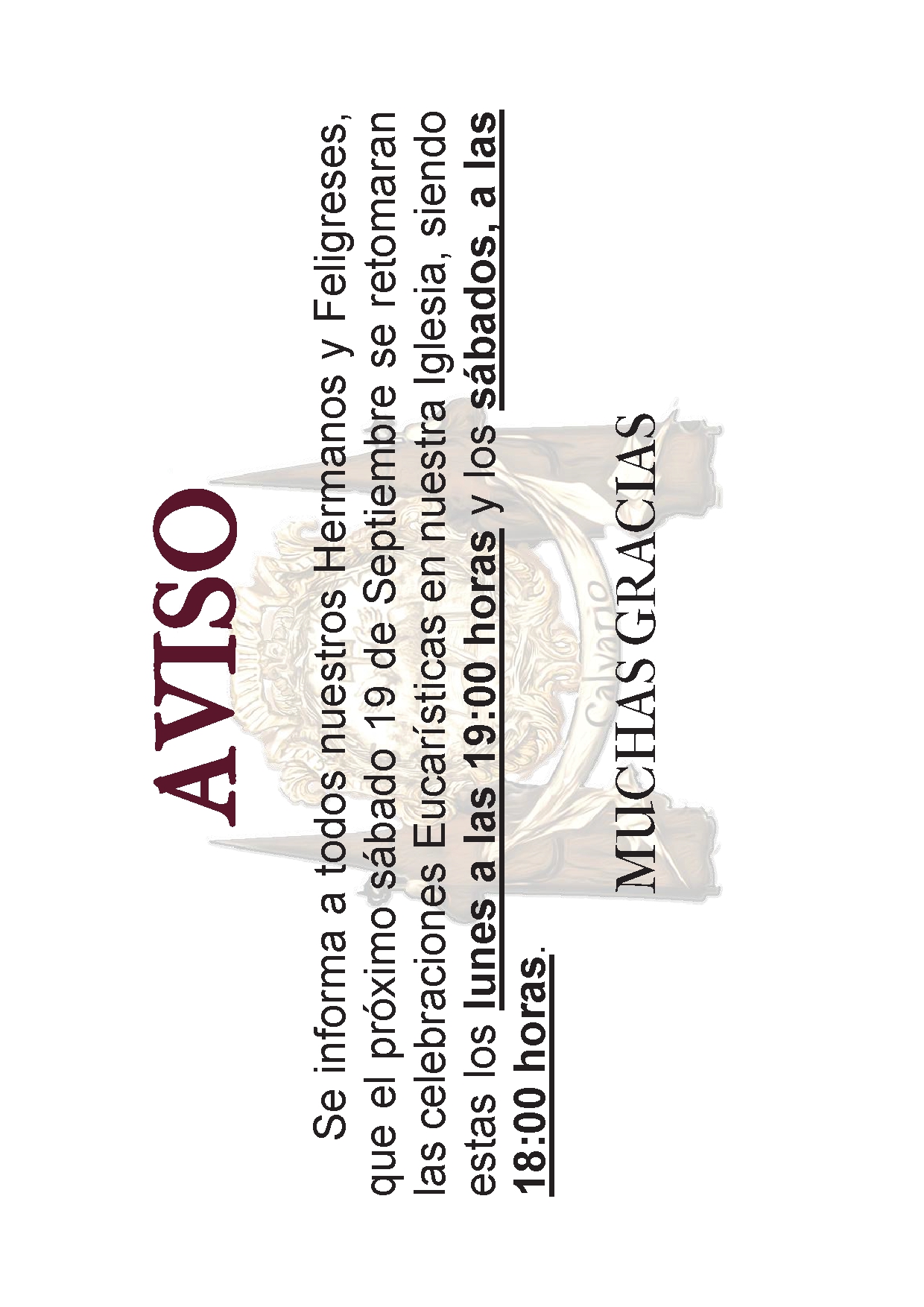 Aviso Horarios de Misas